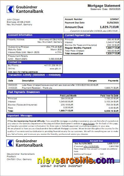 Germany Graubuendner Kantonalbank bank mortgage statement